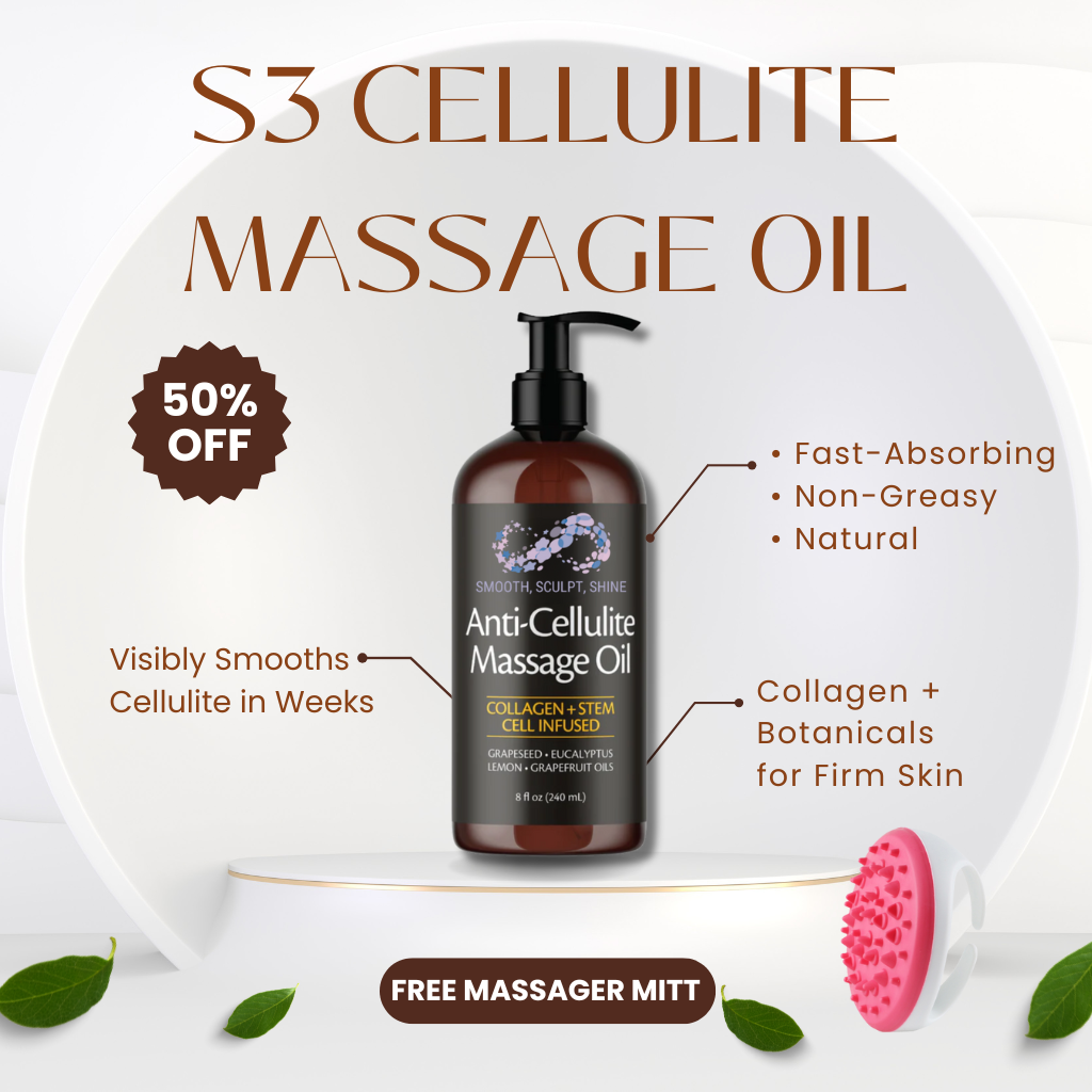 S3 Cellulite Massage Oil – Smooth, Firm & Restore Skin Elasticity with Collagen & Plant Stem Cellsherbaluxe anti-cellulite oil: unveil your natural smoothness & confidence