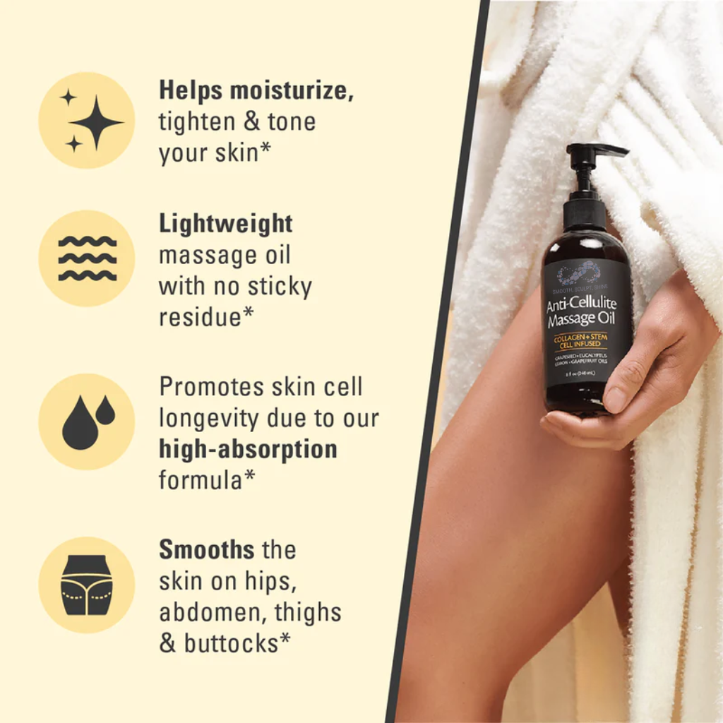 S3 Cellulite Massage Oil – Smooth, Firm & Restore Skin Elasticity with Collagen & Plant Stem Cellsherbaluxe anti-cellulite oil: unveil your natural smoothness & confidence